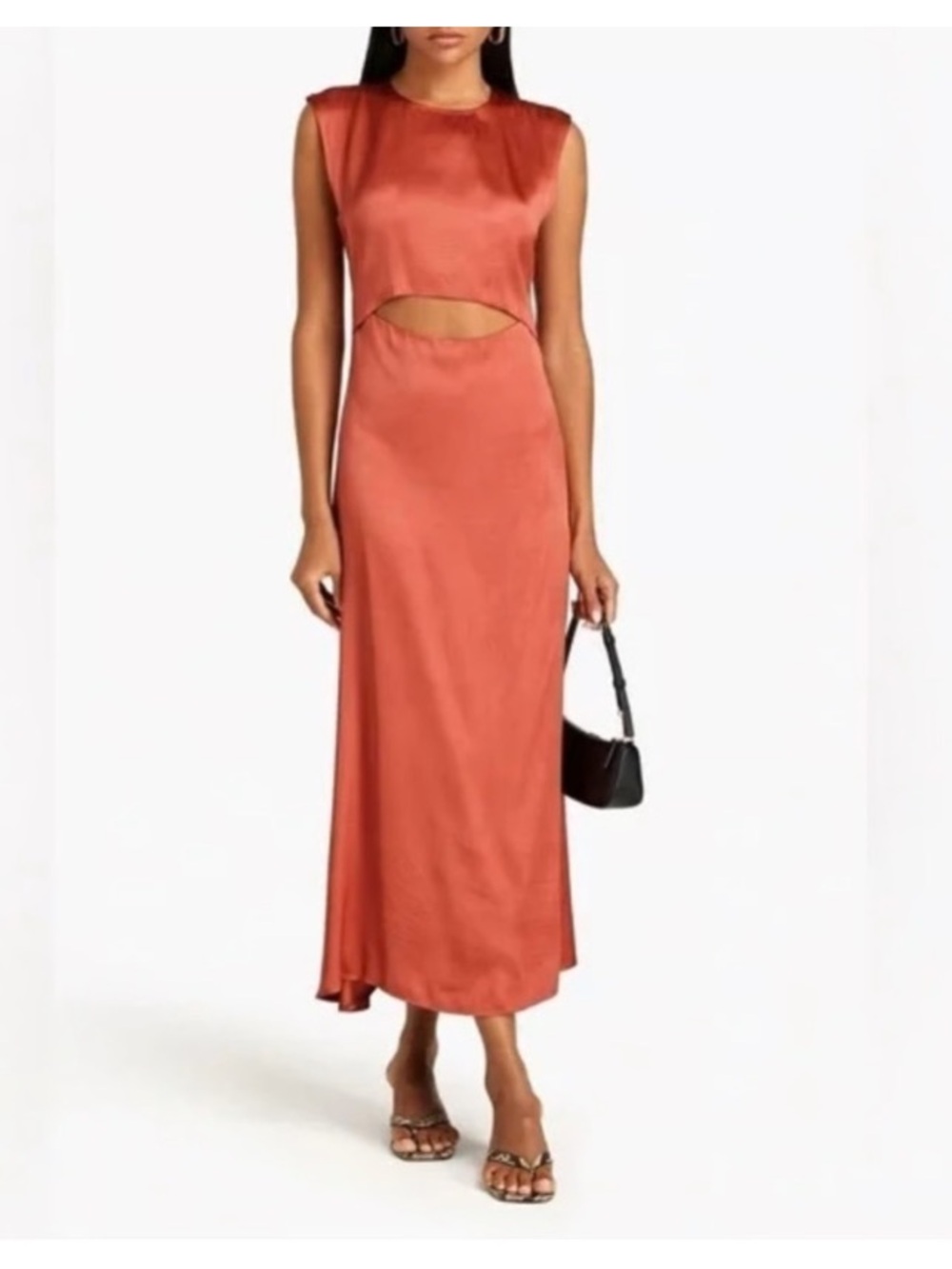 Loulou Studio Copan Cutout Satin Sleeveless Red Midi Dress NWT Size Small